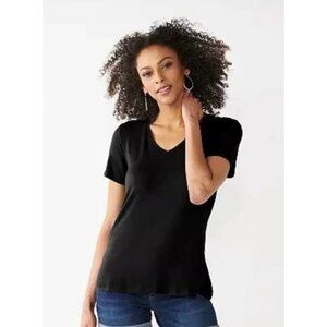 Nine West Womens Essential VNeck Short Sleeve Soft Spun Tee NEW Black XL